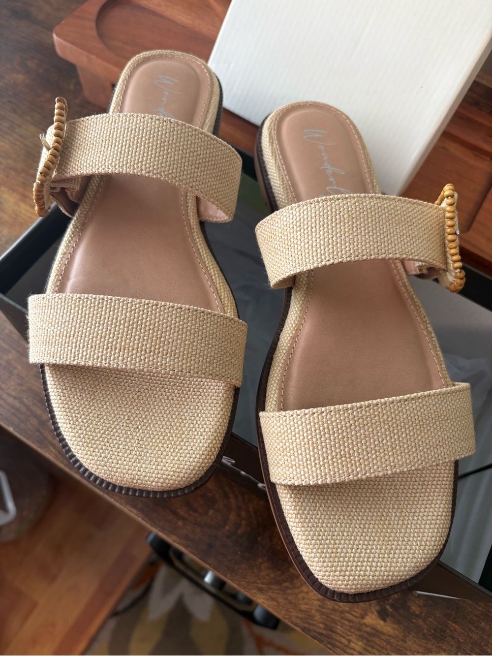 belk Natural Two‑Strap Slide Sandal with Buckle